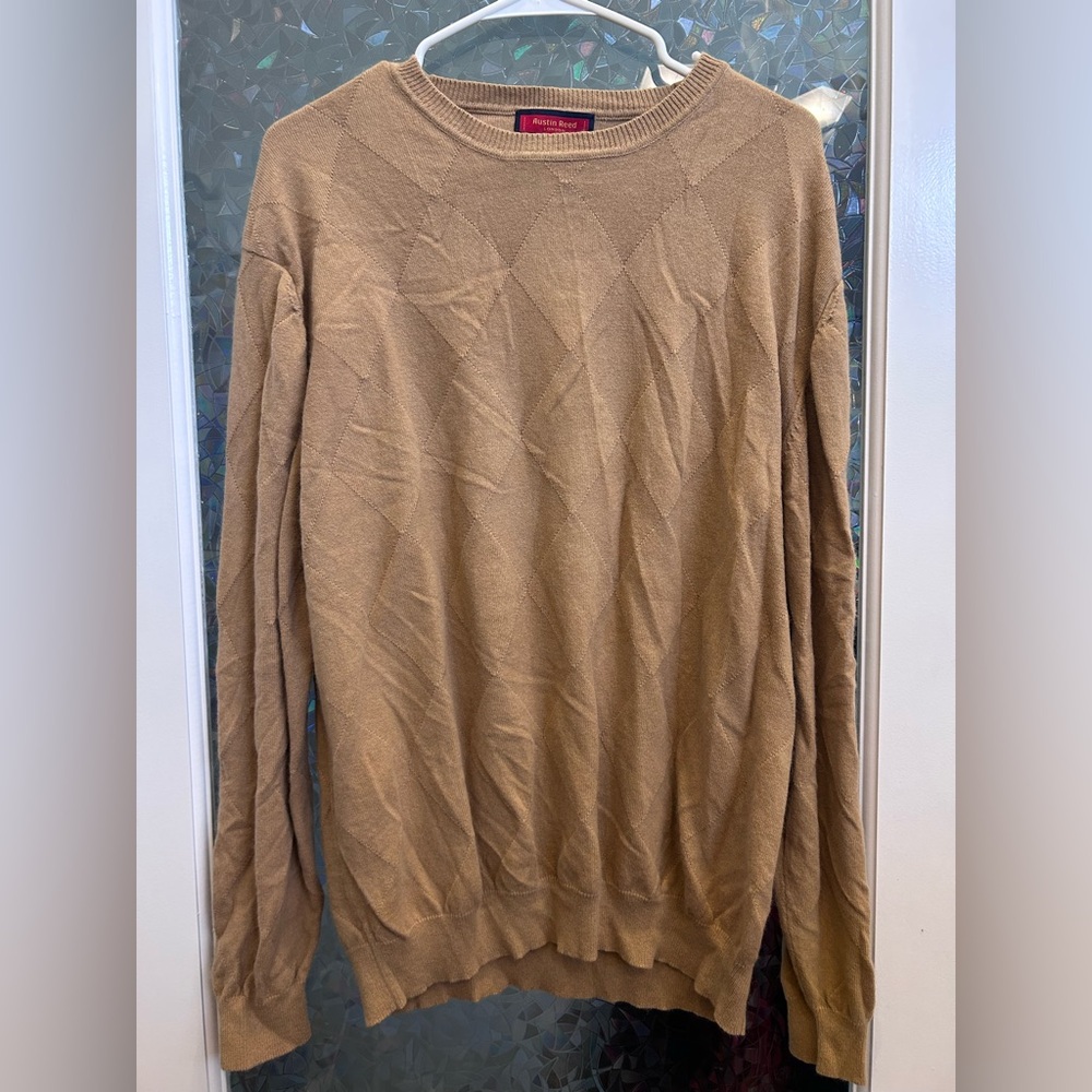 Austin Reed Tan Crewneck Sweater with Ribbed Collar B5